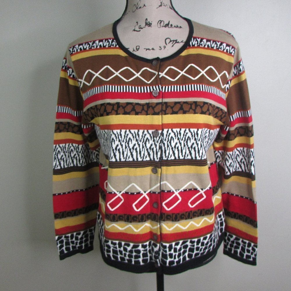 Fisher Hill Sweater Jacket M Animal Print Button